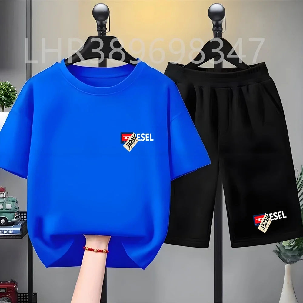 Summer Cool Child Clothes Black Boys Girls Pink Age 3-12 Tee+shorts Suit Children Short Sleeve Brand T-shirts Casual Fashion