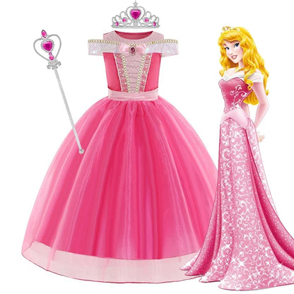 Aurora Kids Cosplay Costume Princess Deluxe Outfits Children Birthday Party Elegant Ball Gown Fairy Disguise Apparel 12Y