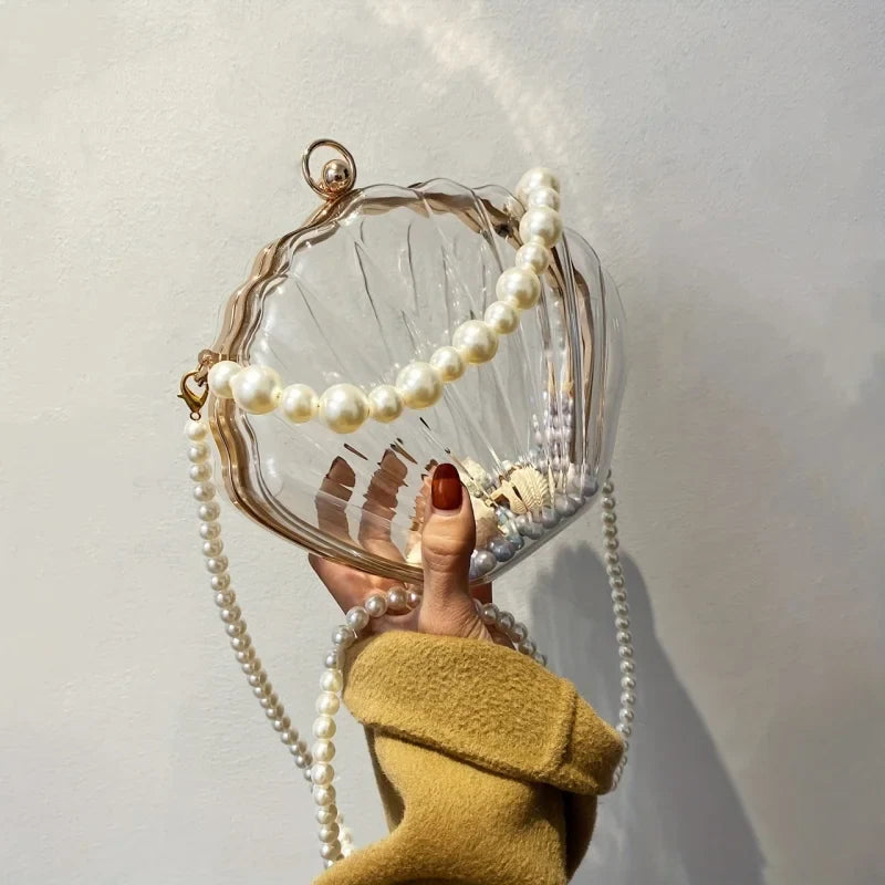 Clear Acrylic Shell Shaped Bag, Trendy Chain Crossbody Bag, Women's Niche Design Novelty Purse