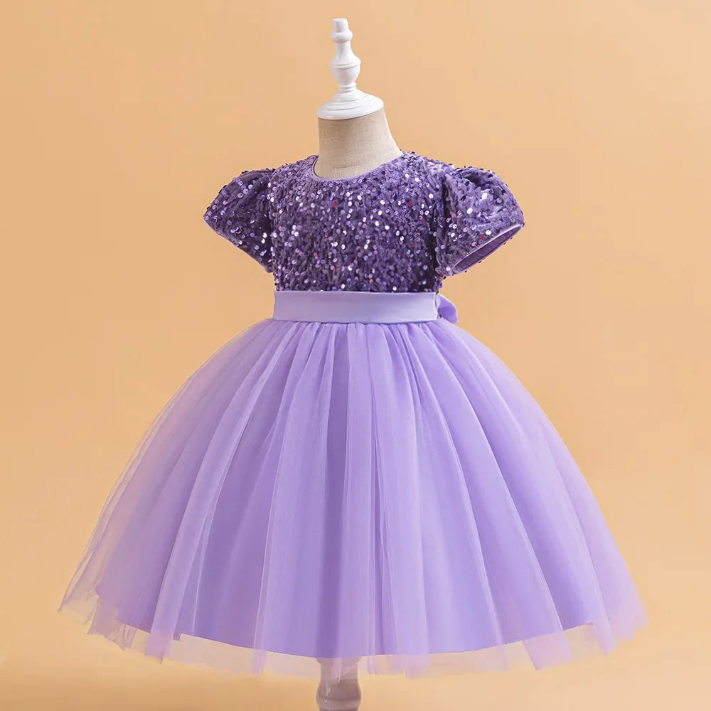 Summer Sequins Bow Party Dress For Girl Christmas Costume Elegant Wedding Princess Girls Dresses Lace Birthday Prom Gown Evening