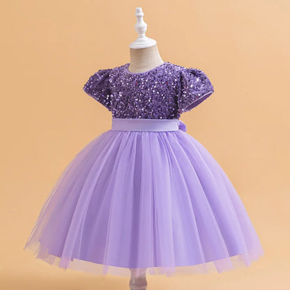Summer Sequins Bow Party Dress For Girl Christmas Costume Elegant Wedding Princess Girls Dresses Lace Birthday Prom Gown Evening