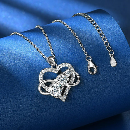 Certified Moissanite Infinite Love Heart Pendant Necklace Real S925 Sterling Silver for Women Fine Jewelry Gifts Cadena
