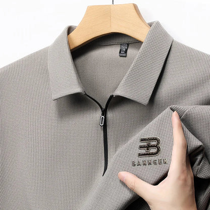High Quality Polo Shirtspring and Autumn Long Sleeved Men's T-shirt Printed Pattern New Business Casual Solid Color Loos T-shirt