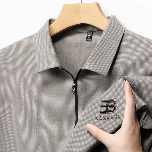 High Quality Polo Shirtspring and Autumn Long Sleeved Men's T-shirt Printed Pattern New Business Casual Solid Color Loos T-shirt