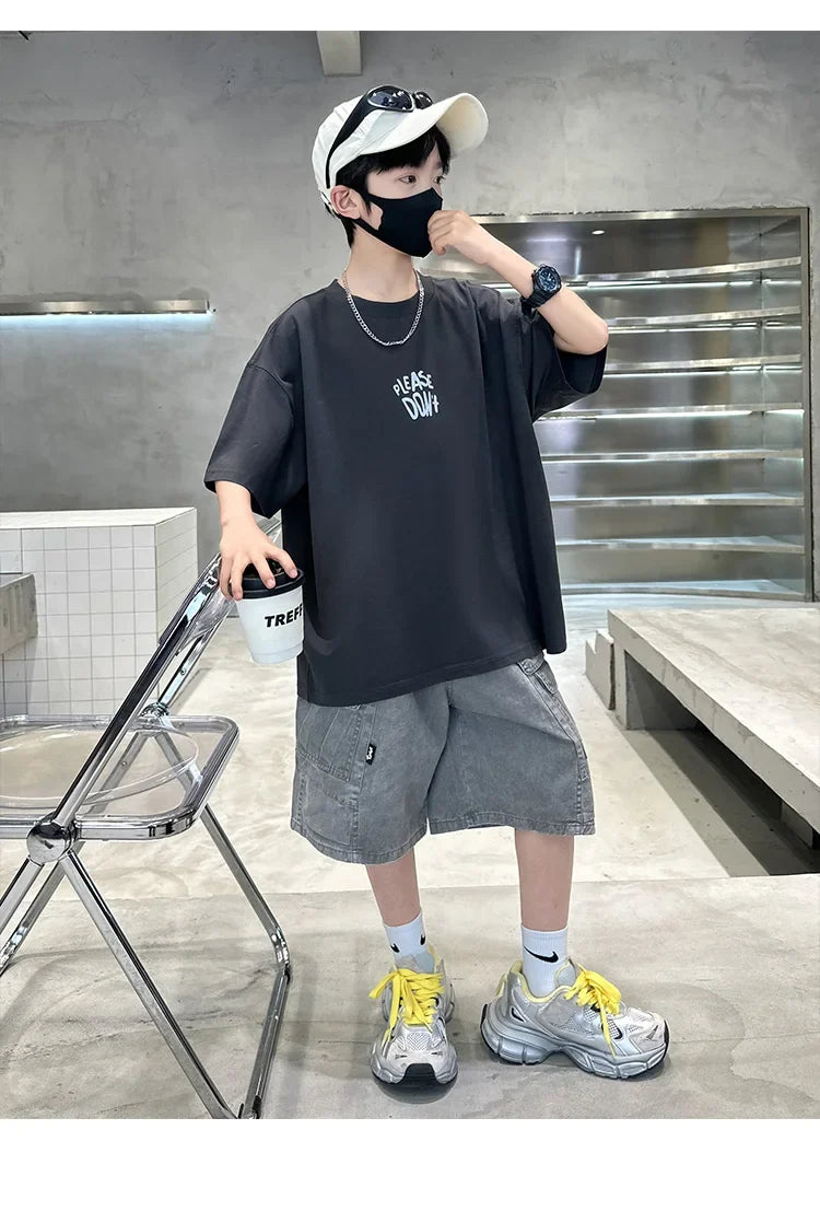 Fashion Kids Designer Summer Clothing Set for Tween Boy High Street Outfits Children New Arrival 2 Pieces Tracksuit Clothes Suit