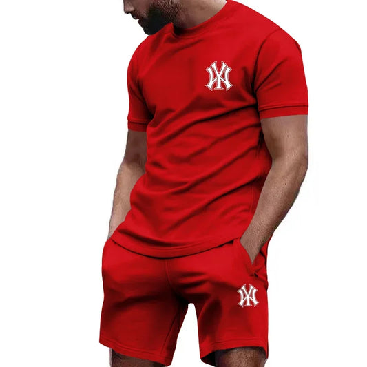 men's two-piece sportswear short sleeved T-shirt and pants set running and fitness sportswear summer