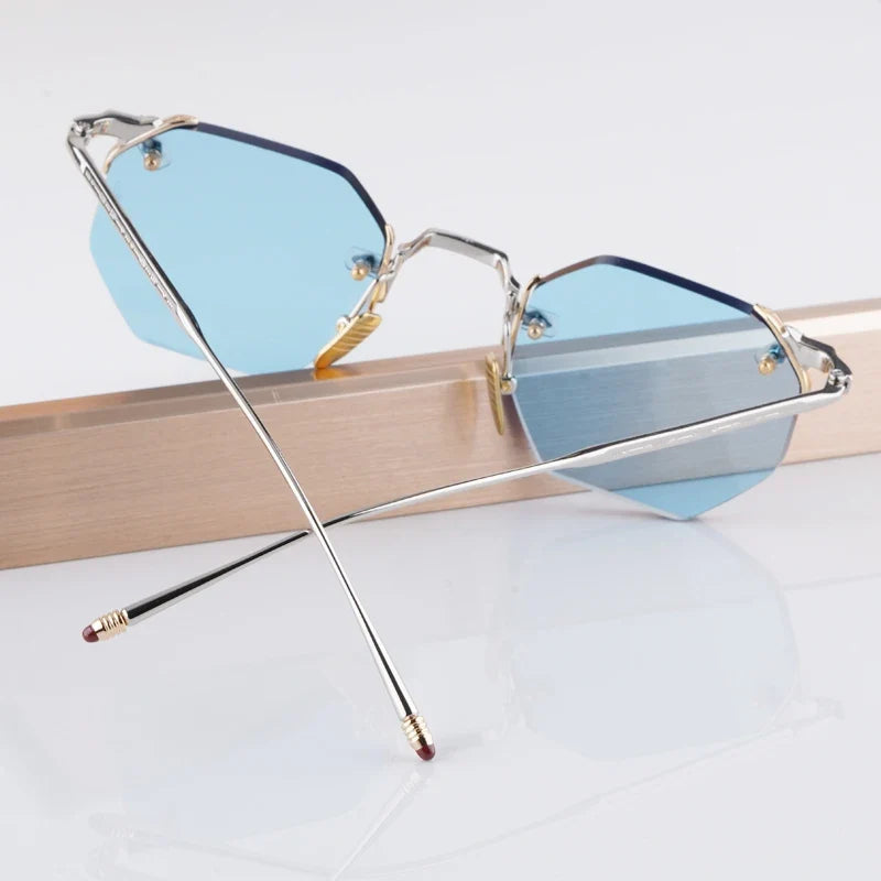 Boundless Light Luxury Sunglasses for Men Women Alloy Irregular Square Handmade Brand Design UV400 Top Quality Rimless with Case
