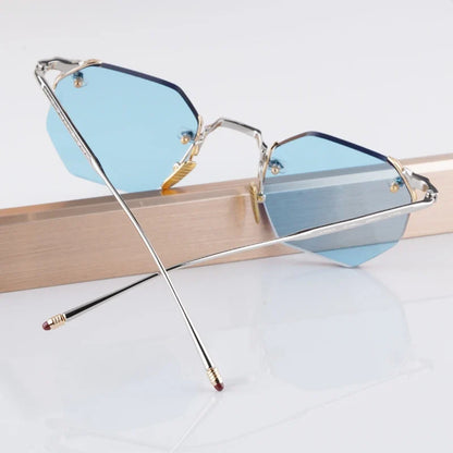 Boundless Light Luxury Sunglasses for Men Women Alloy Irregular Square Handmade Brand Design UV400 Top Quality Rimless with Case