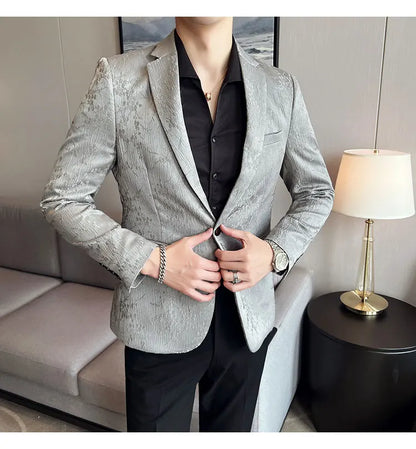 New Luxury Jacquard Floral Suit Jacket High Quality Men Business Slim Fit Casual Social Blazers Coats Formal Stage Prom Tuxedo