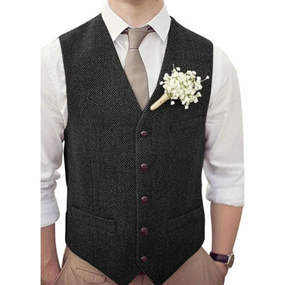 Men Vest Silver Herringbone V Neck Single Button Waistcoat For Wedding Banquet Birthday Business Casual Work Men Suit