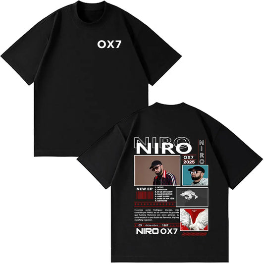 Rapper Niro OX7 Album T-shirt Men Women Clothes Hip Hop Fashion Pop Music T-shirts Male Casual Cotton Vintage T Shirt Streetwear