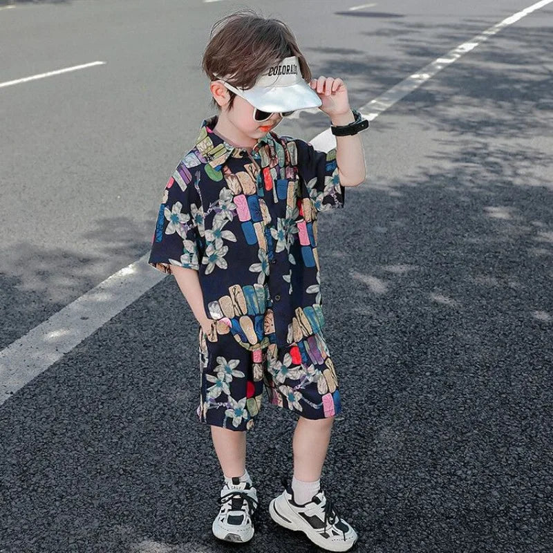 Printed Shirt Korean Clothing Children Top Children's From 8 12 Years Summer Suit for Boy Kids Boys Clothes Set 4 Old Costume 7