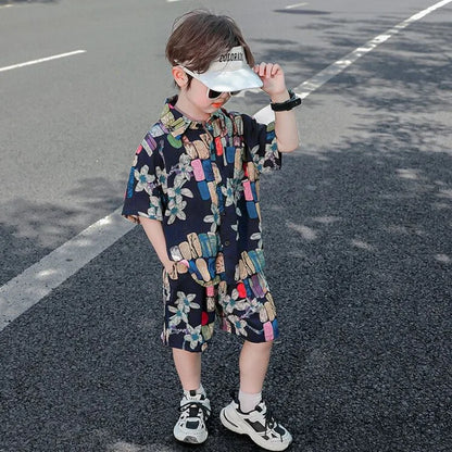 Printed Shirt Korean Clothing Children Top Children's From 8 12 Years Summer Suit for Boy Kids Boys Clothes Set 4 Old Costume 7