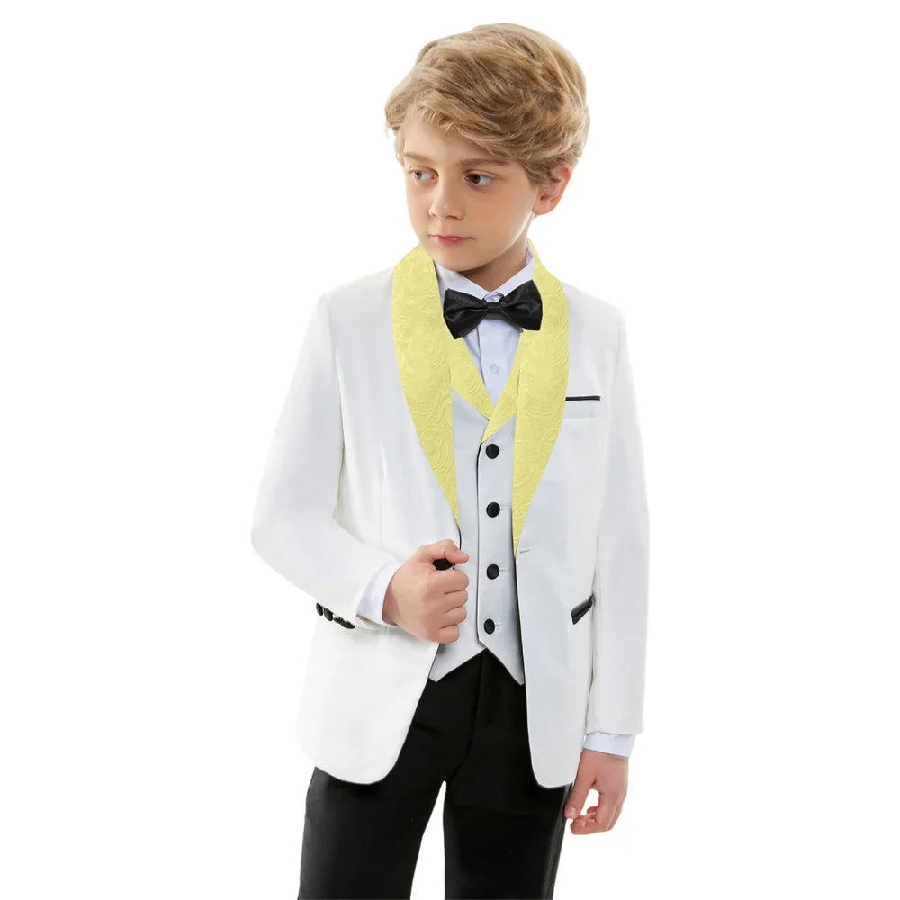 Stylish Jacquard Collar Boys Suits 3 Pieces Jacket Vest Pants Piano Performance Autumn Long Sleeve Kids Tuxedo Sets For Birthday