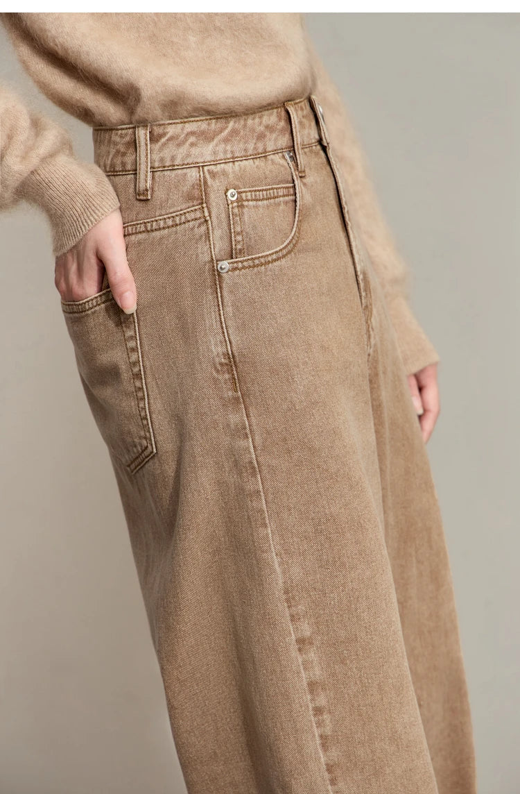 Minimalism Women's Jeans 2024 Autumn New Casual Cotton Denim Pants Retro Trendy Loose Straight Wide-leg Trousers 12443249