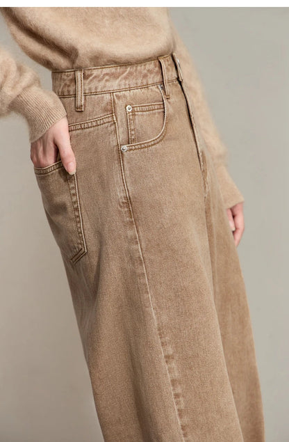 Minimalism Women's Jeans 2024 Autumn New Casual Cotton Denim Pants Retro Trendy Loose Straight Wide-leg Trousers 12443249