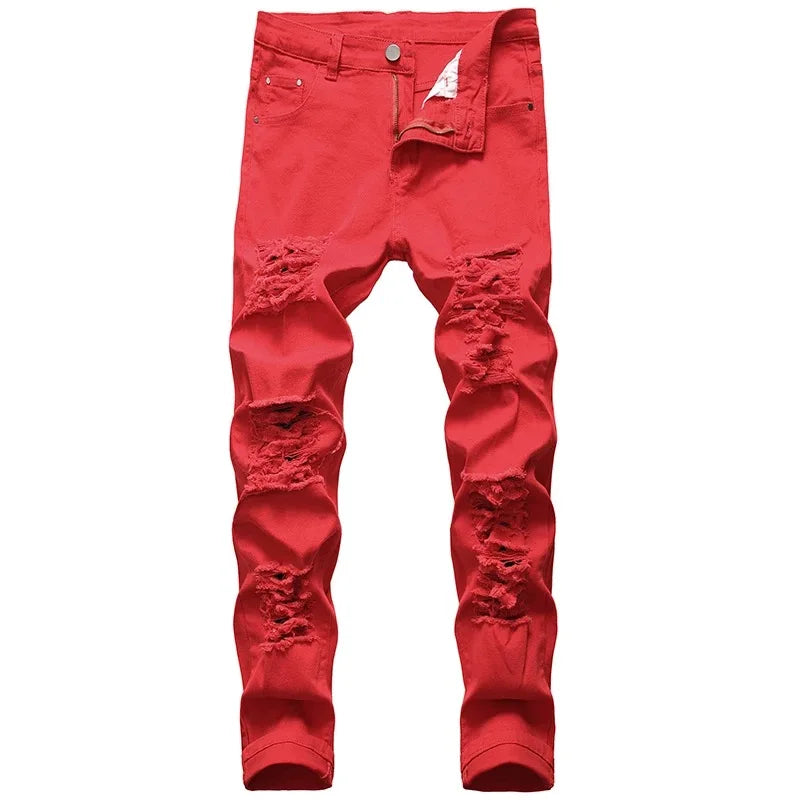 Black Men Jeans Narrow Feet High Street Punk Rock Micro Elastic Fabric Man Ripped Jean Cultivate Morality Hardcore Pants