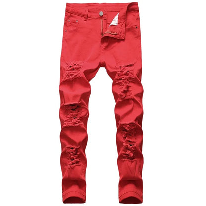 Black Men Jeans Narrow Feet High Street Punk Rock Micro Elastic Fabric Man Ripped Jean Cultivate Morality Hardcore Pants