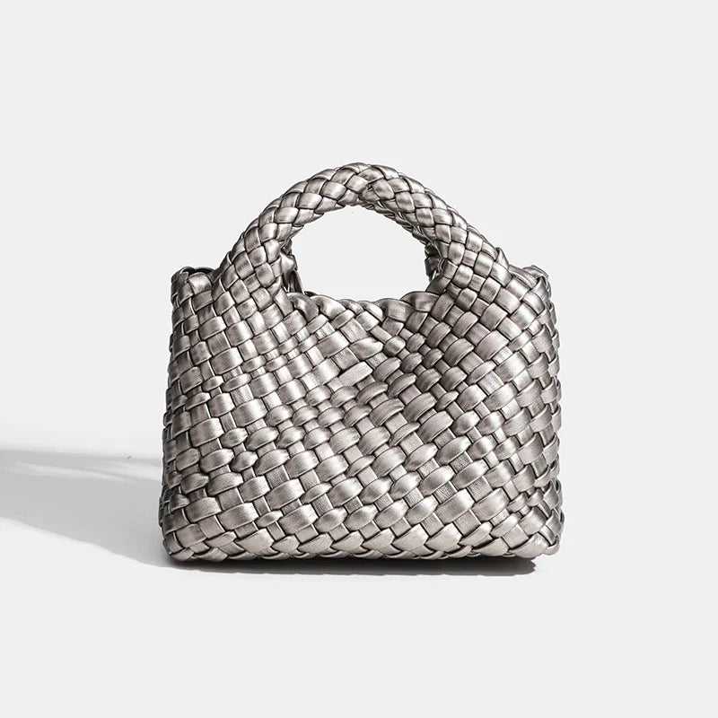 Designer bag Women's handbag Popular small size version PU leather woven bag Fashion style soft handmade bucket bag