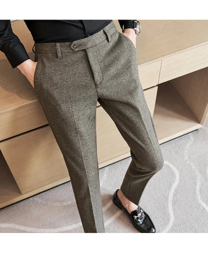 Autumn Winter Woolen Cloth Thickened Suit Pants High Quality Men Business Slim Trousers Formal Wear Office Social Dress Pants