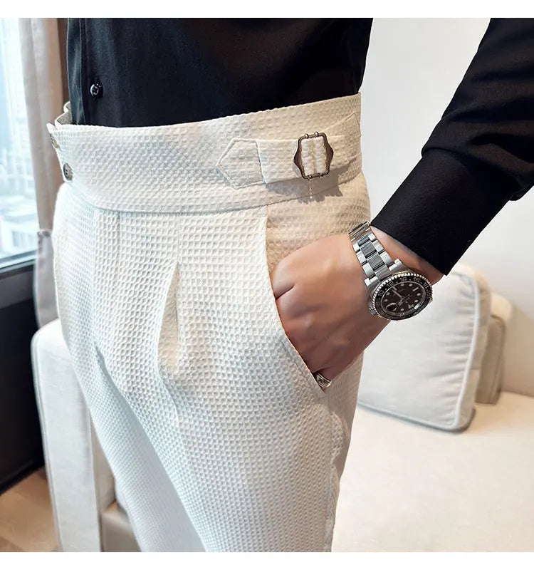 Fashion High Waist Men's Pants 2024 New Business Slim Fit Casual Suit Pants Male Spring Summer Formal Social Dress Pants
