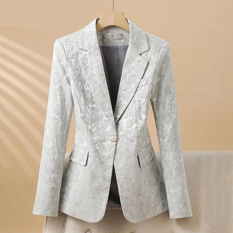 Women Blazer Office Lady 2024 Elegant Slim Notched Women Blazers Jackets Button Long Sleeve Decorative Pattern Female Suit Coat