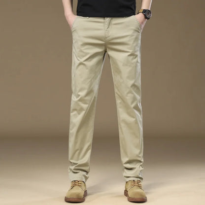97% Cotton Cargo Style Casual Pants Men's Splicing Straight Fashion Elastic Business Trousers Spring Autumn Male Clothes Pants