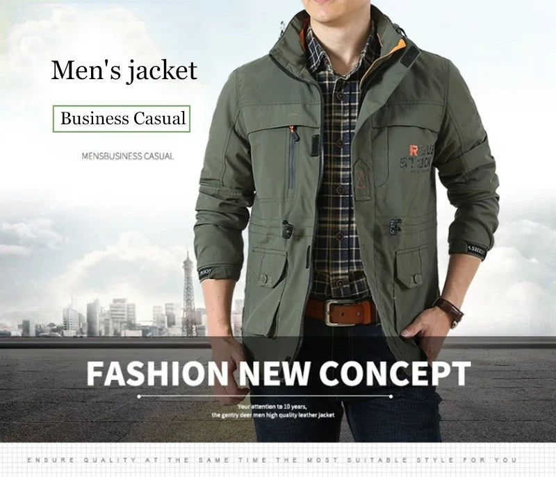 2024 Business Casual Jackets Man Sports Coat Spring Windproof Hooded Jackets Quick Drying Lightweight Outdoor Climbing Outwear