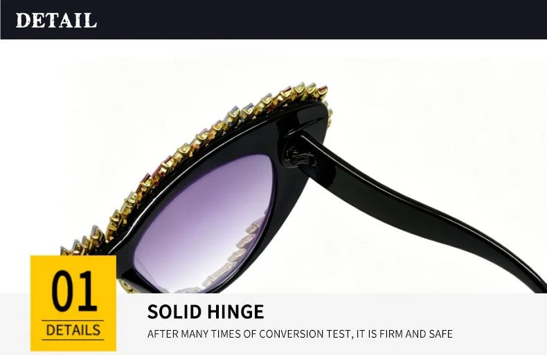 Retro Y2K Oversized Cat Eye Sunglasses for Women Rhinestone Gold Spike Gradient UV400 Punk Nightclub Party Festival Eyewear
