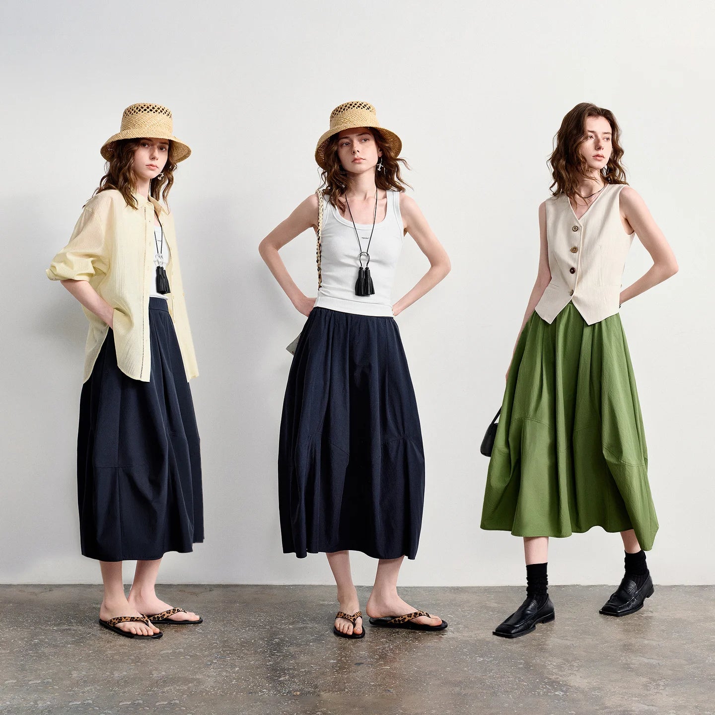 Women's A-Line Bud Skirt 2026 Summer New Split Detail Retro Puff Midi Skirt, Lightweight Outdoor Wear