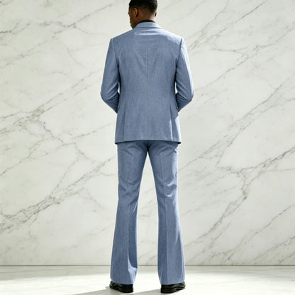 Vintage Men's Linen Suit 2 Piece Notch Lapel 2 Button Blazer Wide Leg Flare Pants Breathable Lightweight Set for Business Casual