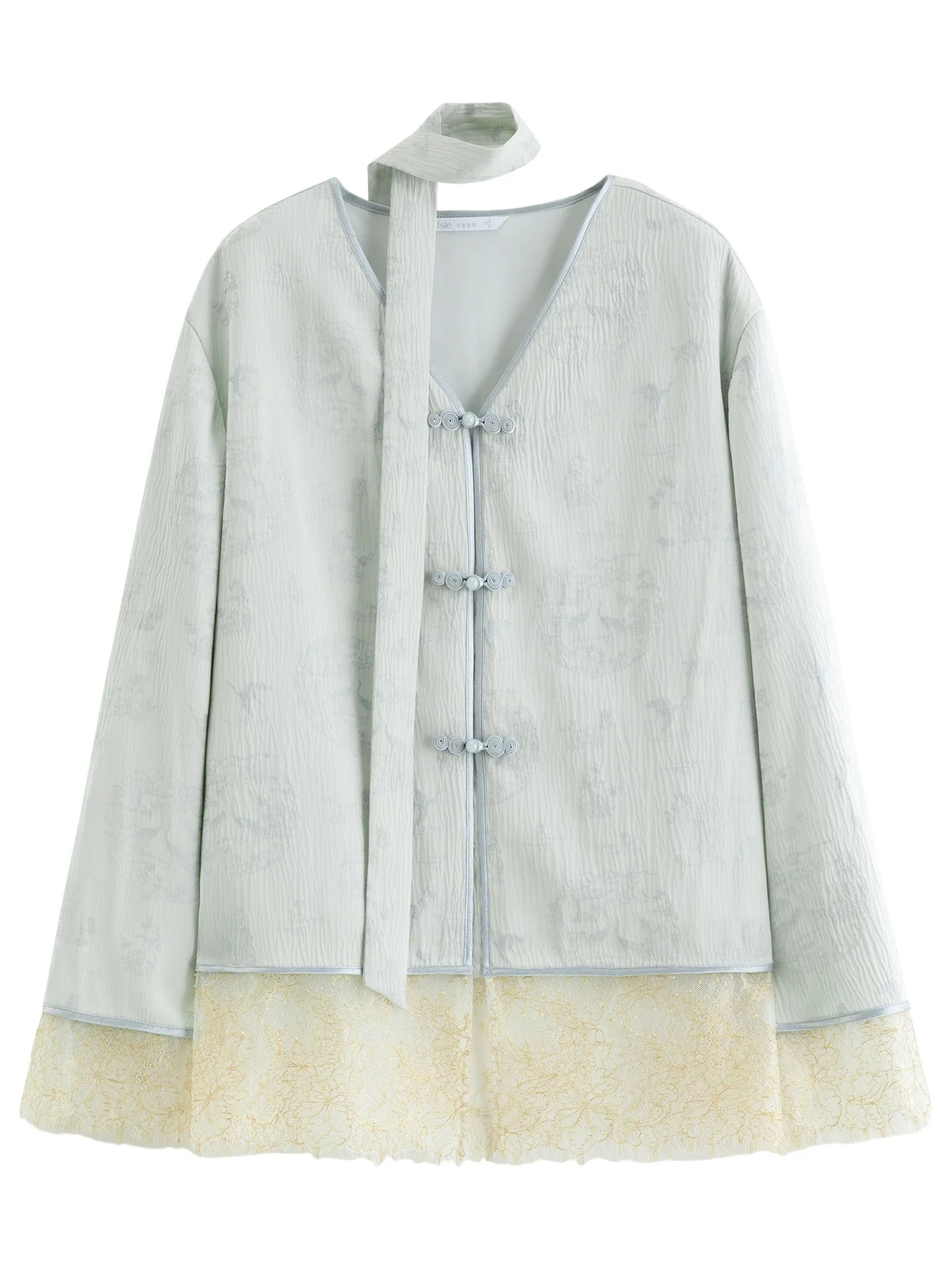 Modern Chinese-inspired Women's Blazer with Button Closure Sash VNeck Patchwork Lace Trim Outerwear Spring 2026 New Arrival