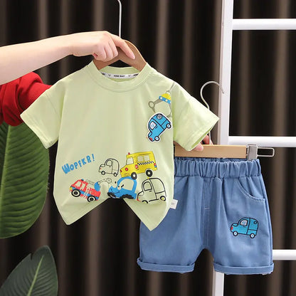 Summer Children Boys Infant Cotton Clothes Cars T Shirt Shorts 2pcs/Set Toddler Fashion Clothing Baby Tracksuits 1 2 3 4 5 Years