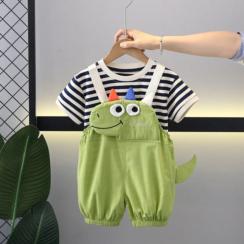 Children Summer Fashion Baby Boy Clothes outfits Striped T Shirt+Bib Shorts 2pcs/Set Toddler Girl Casual Costume Kids Tracksuits