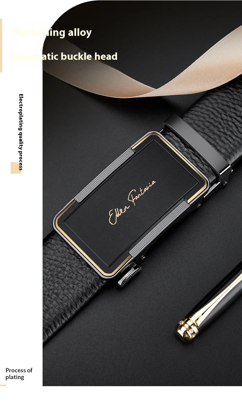 Men's Leather Belt High Quality Genuine Leather, Adjustable Automatic Belt with Alloy Buckle Ratchet, Designer Belt for men