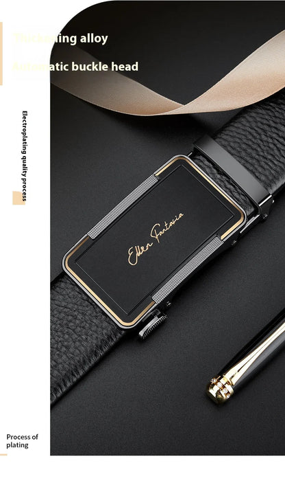 Men's Leather Belt High Quality Genuine Leather, Adjustable Automatic Belt with Alloy Buckle Ratchet, Designer Belt for men