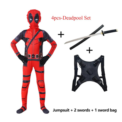 Cosplay Deadpool Costume Kids High Quality Spider-Man Child Halloween Cosplay Costume Deadpool Sword Set Adult Bodysuit Costume