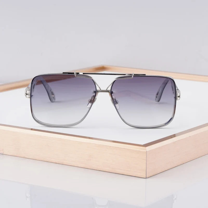 Luxury Me's Sunglasses Large Square Women Alloy Acetate Double Bridges Handmade in Germany High Quality Gafas UV400 THE KING  II