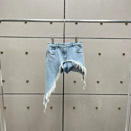 Women's Asymmetrical Frayed-Edge Denim Shorts, Casual and Versatile Commuter Skirt-Shorts, 2026, New Arrival, Y2K, Skirt