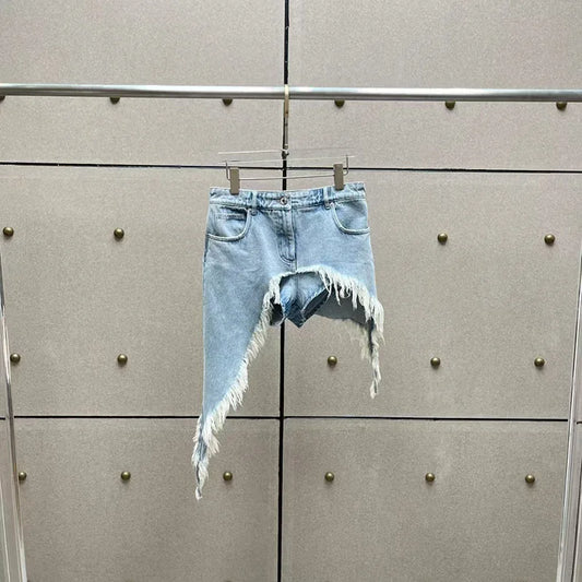 Women's Asymmetrical Frayed-Edge Denim Shorts, Casual and Versatile Commuter Skirt-Shorts, 2026, New Arrival, Y2K, Skirt