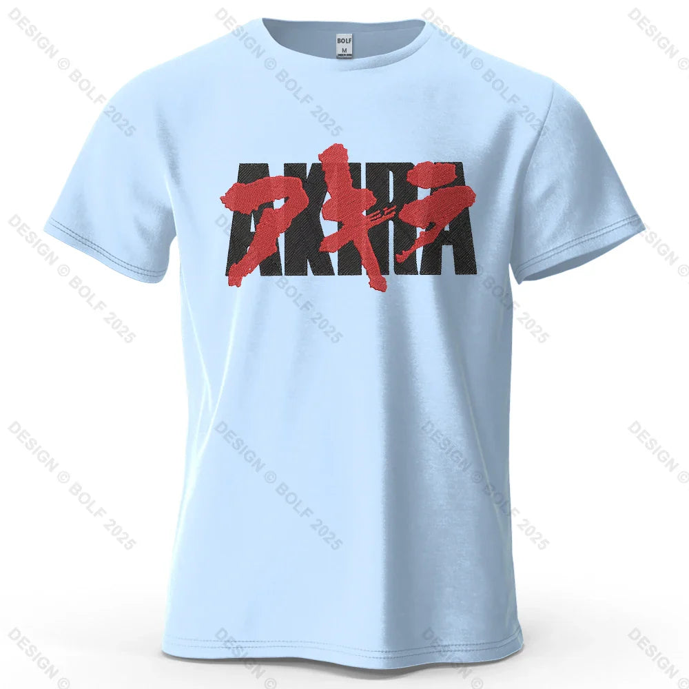 Akira Japanese Font Printed Men's T-Shirt 100% Cotton Oversized Classic Graphic Tees for Women Tops Tees Streetwear