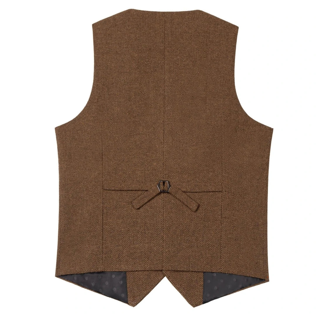 Men Vest Brown Herringbone Single Button V Neck Waistcoat For Wedding Party Business Work Office Daily Casual Men Suit Vest