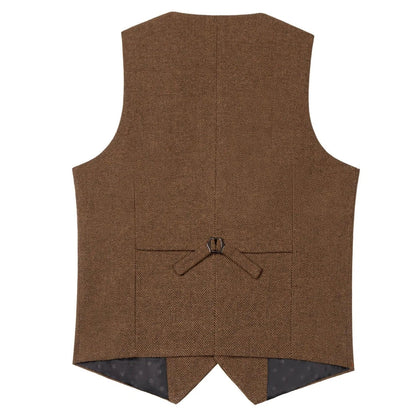 Men Vest Brown Herringbone Single Button V Neck Waistcoat For Wedding Party Business Work Office Daily Casual Men Suit Vest
