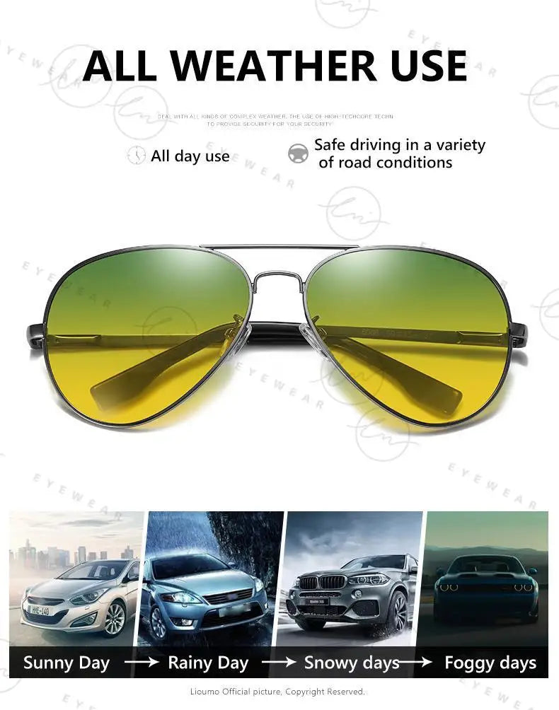 Brand Aviation Photochromic Day Night Vison Sunglasses Men Polarized Fashion Sun Glasses Women Safe Driving Anti-Glare UV400