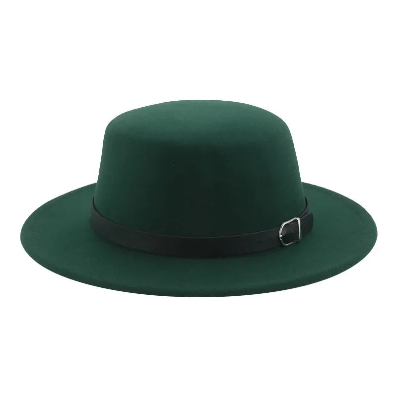 Felted Men Hats Solid Flat Top Belt Band Classic Simple Fedora Hats Khaki Camel Black White Red Casual Formal Dress Winter Hats