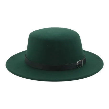 Felted Men Hats Solid Flat Top Belt Band Classic Simple Fedora Hats Khaki Camel Black White Red Casual Formal Dress Winter Hats
