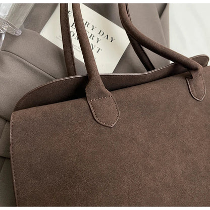 Classic Faux Suede Handbags Women England Style Elegant Shoulder Bags Big Solid Designer Casual Totes Lady Retro Female Packages