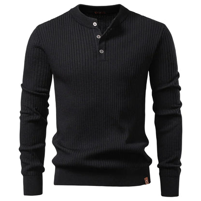 Button Placket Polo Shirt Men Ribbed Stripe Long Sleeve Contemporary Fit Minimalist Autumn Winter Premium Business Top