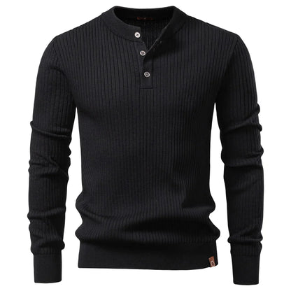 Men's Long Sleeve T-shirt Fall Winter Fashion Knit Slim Fit Polo Sweater Riibed Henry Collar Sweatershirt for Man