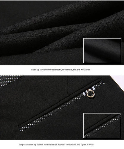 High Stretch Men's Dress Pants High Waist Elastic Formal Suit Pants Office Business Classic Casual Trousers Slim Fit Black Blue
